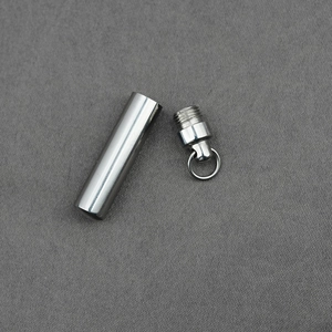 Polished silver titanium steel cylinder pendant with threaded opening lid necklace