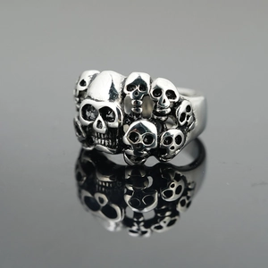 Bague tête de mort vintage en acier inoxydable au style punk et rock pour hommes