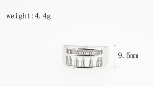 Detail view of silver abacus ring showing 9.5mm height and 4.4g weight on white base