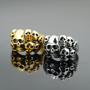 Bagues tête de mort vintage en acier inoxydable doré et argenté avec style punk rock