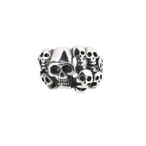 Bague tête de mort rétro en acier inoxydable avec squelettes gothiques en argent vintage