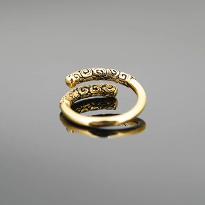 Golden Ruyi Jingu Bang ring with engraved clouds pattern and vintage open adjustable band