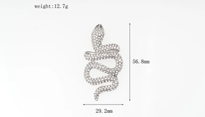 Detailed view of silver snake pendant with dimensions of 56.8mm height and 29.2mm width