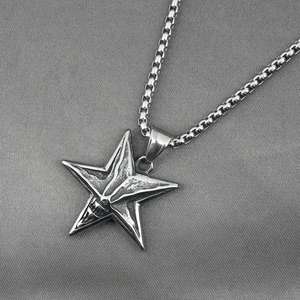 Gothic retro stainless steel necklace with Baphomet goat head and pentagram pendant
