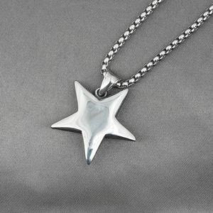 Retro vintage stainless steel pentagram star pendant necklace for men in silver finish