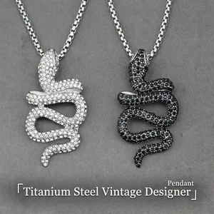 Vintage Snake Pendant Necklace Stainless Steel Titanium Steel Rhinestone Zirconia Animal Jewelry Accessory For Women Men