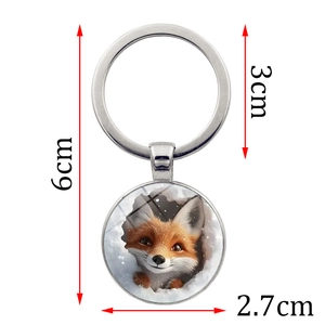 Metal keychain with fox glass pendant, 6cm total length and 3cm ring diameter size