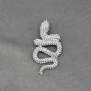 Sparkling silver rattlesnake pendant necklace with fully inlaid white rhinestones