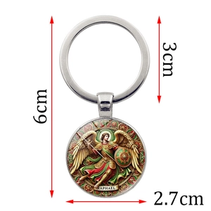 Porte-clés Archange Raphaël en métal avec pendentif religieux et anneau en alliage de 6cm