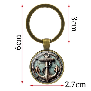 Vintage bronze anchor keychain with 6cm total length and 3cm ring diameter dimensions