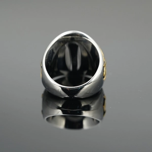 Polished Masonic titanium steel ring with gold relief and Eye of Providence design