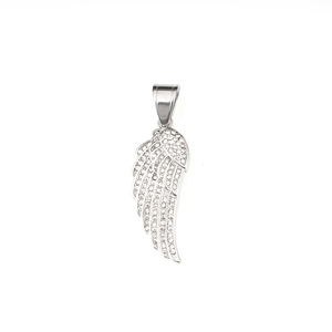 Sparkling silver angel wing pendant with pavé crystals for luxury necklace