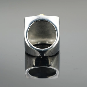 Mens heavy stainless steel skull masonic ring with silver band and gold sphere detail