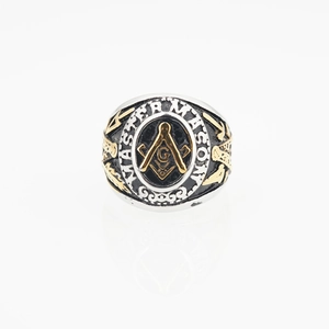 Vintage gold and silver two-tone Freemason Master Mason titanium steel ring for men