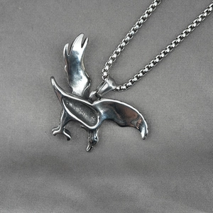 Vintage oxidized titanium steel necklace featuring a soaring eagle pendant on box chain