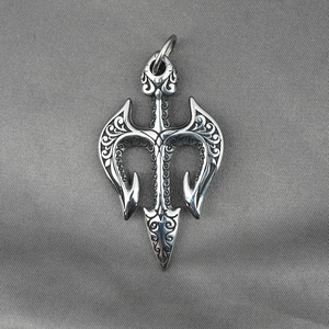 Retro vintage trident pendant necklace in silver stainless steel with gothic floral patterns