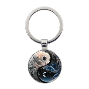 Yin Yang Taiji Celestial Body Keychain Alloy Glass Artistic Pendant Key Ring For Women Men Daily Decoration Bag Charm Accessory