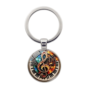 Music Symbol Treble Clef Piano Key Keychain Glass Gemstone Stained Glass Art Pendant Key Ring For Music Lovers Gift
