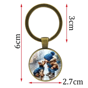 Porte-clés vintage en bronze pour amoureux des animaux avec motif garçon et chien
