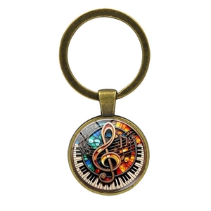 Creative music note keychain with treble clef piano keys and mosaic pendant design