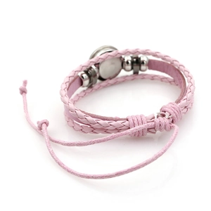 Bracelet multicouche en cuir tressé rose avec pendentif argenté pour les fans de l'Euro