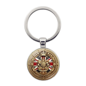 England Royal Coat Of Arms Keychain British UK Flag Vintage Zinc Alloy Glass Cabochon Pendant Bag Ornament Souvenir Gift