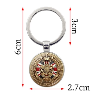 British royal coat of arms keychain with England flag pendant and silver metal ring
