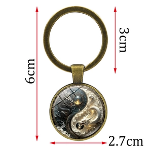 Porte-clés dragon Yin Yang en bronze vintage avec médaillon 2,7cm et longueur totale 6cm