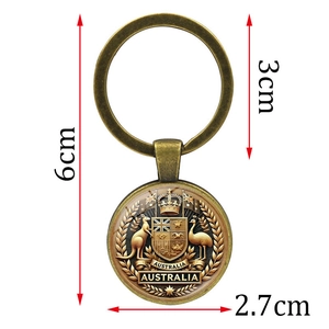 Bronze Australian coat of arms keychain with kangaroo and emu pendant, 6cm total length