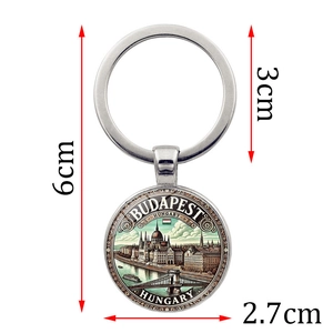 Silver Budapest Hungary Parliament souvenir keychain with dimensions 6cm by 2.7cm
