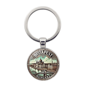 Budapest Hungary Parliament Building Souvenir Metal Keychain Vintage Zinc Alloy Glass Key Ring For Car Bag Hanging Decoration