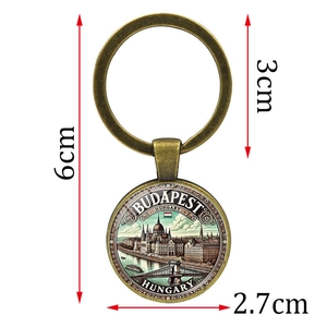 Budapest Hungary Parliament keychain with bronze alloy ring and 2.7cm glass pendant