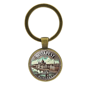 Vintage bronze Budapest Hungary parliament building souvenir keychain for car keys