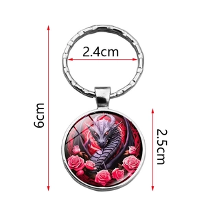 Detailed view of pterosaur glass pendant keychain with dimensions 6cm length and 2.5cm width