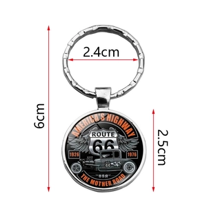 Classic Route 66 highway metal keychain for car keys and bags with vintage motor design