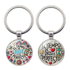 Llavero Versículo Bíblico Español Plata Aleación de Zinc Cabujón de Vidrio Regalo Religioso Llavero Inspirador Patrón Arcoíris Sol