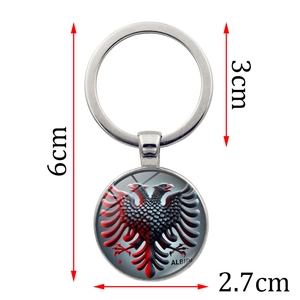 Porte-clés métal aigle d'Albanie avec pendentif cabochon en verre longueur de 6cm