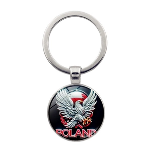Poland National Emblem White Eagle Keychain Alloy Glass Cabochon Polish Flag Souvenir Key Ring For Travel Gift Bag Charm