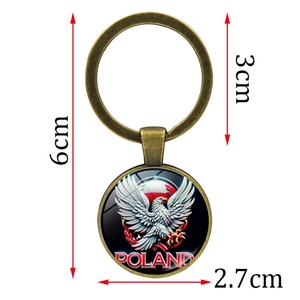Antique bronze Poland eagle emblem keychain for car bags, 6cm total length