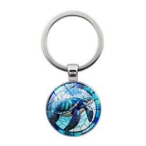 Artistic Sea Turtle Keychain Vintage Painted Glass Metal Zinc Alloy Pendant Bag Car Key Ring Accessories For Men Women