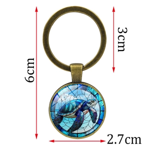 Creative turtle keychain pendant with bronze metal ring and colorful glass sea turtle charm