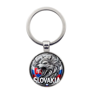 Porte-clés en Métal Tête de Loup Slovaquie Pendentif Rond en Verre Alliage de Zinc Anneau de Clé pour Sac Voiture Homme Femme