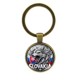 Porte-clés loup de Tchécoslovaquie bronze vintage avec emblème drapeau de la Slovaquie