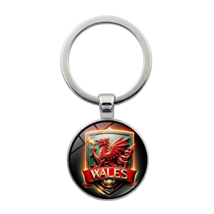 Wales Drache Metall Schlüsselanhänger Zinklegierung Glas Cabochon Rund Wales Fußball Souvenir Schlüsselanhänger Geschenk
