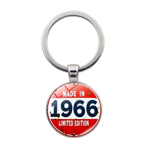 Vintage Made In 1966 Limited Edition Keychain Retro Metal Key Ring Birthday Gift Zinc Alloy Glass Pendant Car Bag Accessory