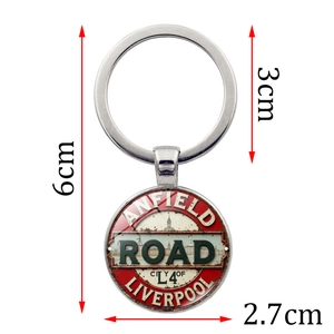Anfield Road Liverpool metal keyring with vintage circular sign pendant for bags