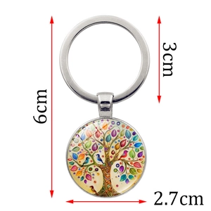 Porte-clés arbre de vie coloré avec oiseaux et pendentif en verre détails des mesures