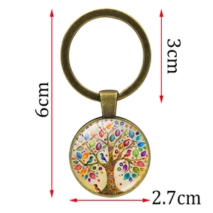 Porte-clés Arbre de Vie coloré avec anneau en bronze et motifs d'oiseaux pour sac