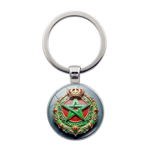 Morocco National Emblem Metal Keychain For Football Fans Vintage Zinc Alloy Glass Cabochon Bag Pendant Key Ring Jewelry Gift