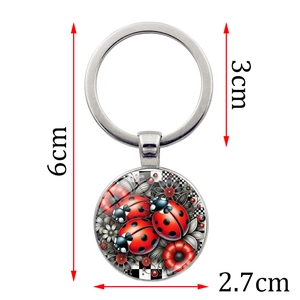 Ladybug pattern metal keychain for bags with 6cm length and 2.7cm glass pendant